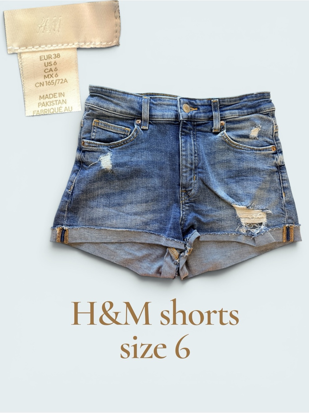 H&M Blue Distressed Denim Jean Shorts